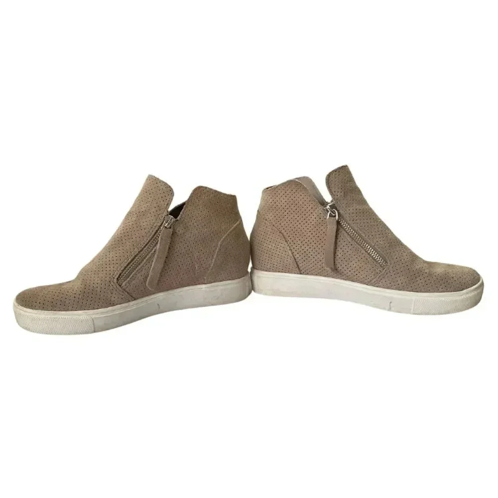 Steve Madden, Caliber Perforated Suede Wedge Sneaker, Tan, Beige, White‎